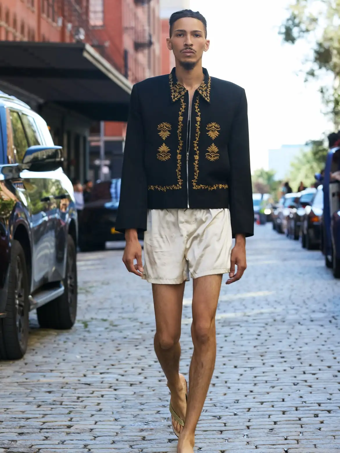 SS-27 THE OTHER AND I @nyfw LOOK 4 Marc Ellis (@killjones.com_ ) wears the copper embellished short jacket